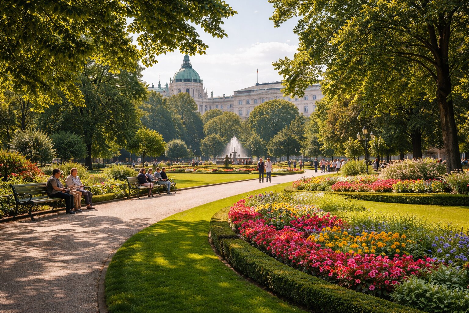 Bank im Stadtpark mit Blick ins Grüne