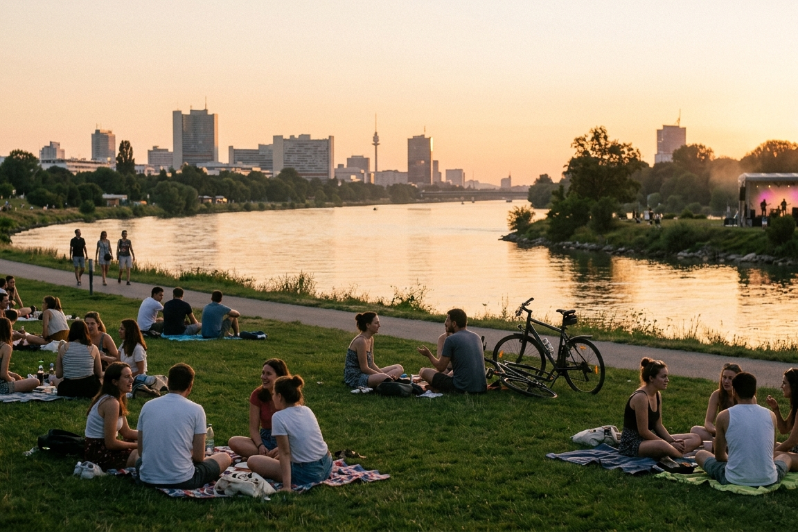 أشخاص يجلسون على جزيرة الدانوب